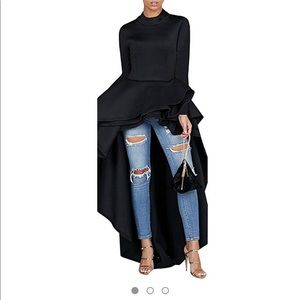 Ruffle High Low Turtleneck Shirt Dress